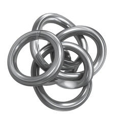 Intertwined Metallic Silver Rings on Transparent Background for Abstract Design and Decorative Elements