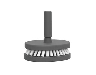 Isolated Gray Cleaning Brush With White Bristles And Cylindrical Handle Against Transparent Background
