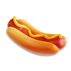 PNG 3D Hotdog with Mustard in Bun Illustration Isolated on a White Background