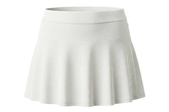 Women's white high-waisted pleated tennis skirt isolated on a transparent background