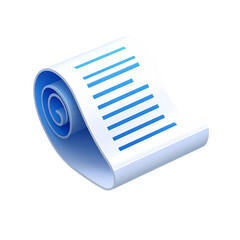 Isometric Rolled Paper Document With Blue Text On Transparent Background