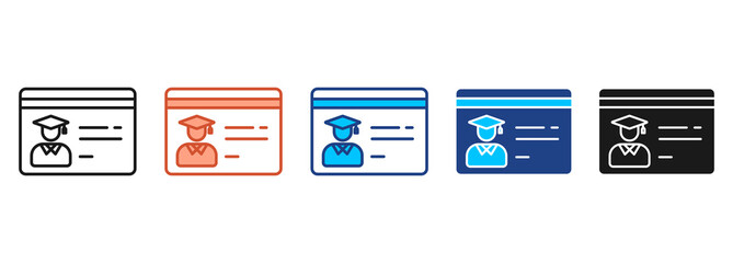 Student Card Icon Set Multiple Style Collection