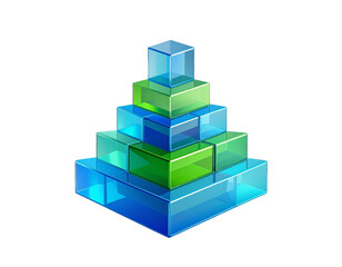 Isometric Pyramid Composition Of Transparent Blue And Green Cubes On Black Background