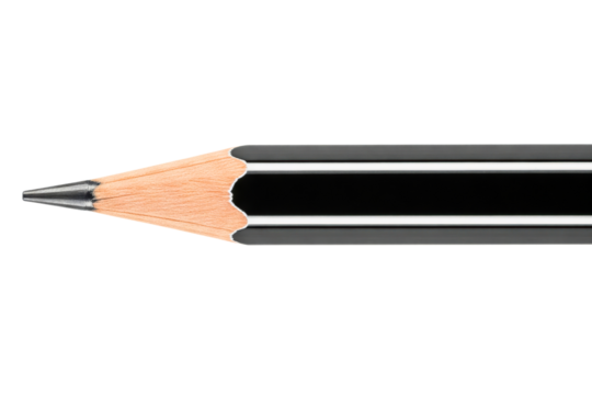 Macro view of a perfectly sharpened graphite pencil point isolated on a transparent background