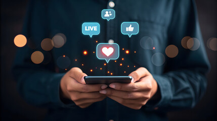 Person holding smartphone with social media icons mobile phone 3