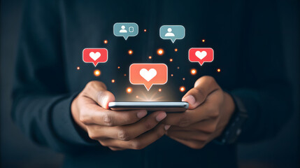 Person holding smartphone with social media notifications