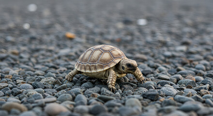 Tiny tortoise on gravel