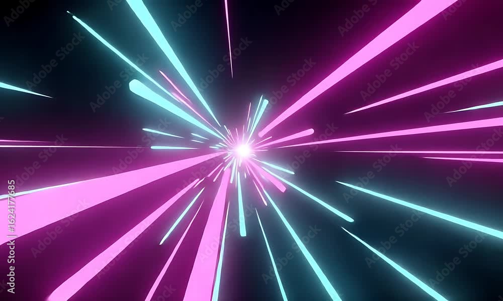 Poster abstract neon tunnel with bright light rays and dynamic energy effect in a futuristic background