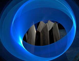 Abstract swirling blue rings around dark objects
