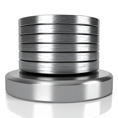 Stacked Metallic Weight Discs On Circular Base With Reflective Surface And Transparent Background