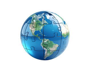 Three Dimensional Earth Globe Puzzle Against Transparent Background Showing Continents And Oceans