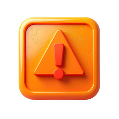 Three-Dimensional Orange Square Alert Icon Featuring Red Exclamation Point on Transparent Background