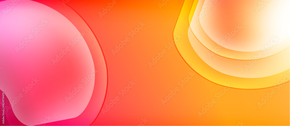 Poster abstract gradients blend pink, orange, yellow hues. smooth shapes create dynamic visual flow. minima