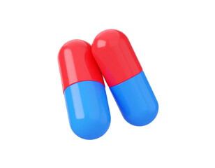 Two Capsule Pills With Blue And Red Colors Isolated On Transparent Background Representing Healthcare And Medicine