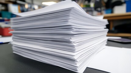 A stack of printed customer feedback reports on a desk.
