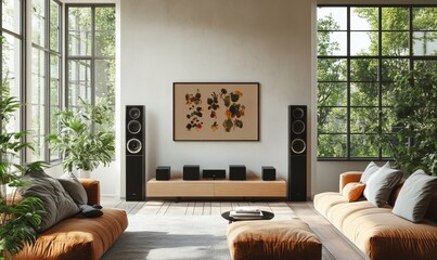 Scandinavian home interior design for a modern living room with a poster frame, Generative AI