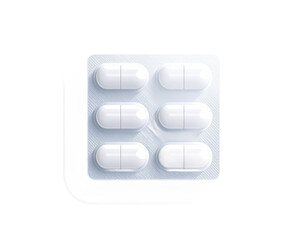 White Pills In Blister Pack on Transparent Background for Healthcare and Medicine