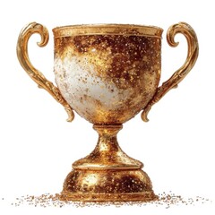 A realistic golden trophy with sparkles, isolated transparent background.