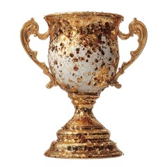 A realistic golden trophy with sparkles, isolated transparent background