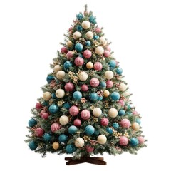 Christmas tree with ornaments, no shadow transparent background.