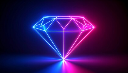 Neon-lit geometric diamond, vibrant pink and blue hues, dark background