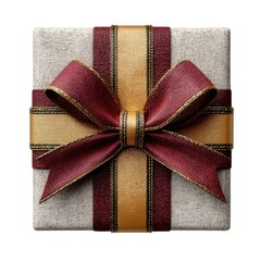 Elegant gift box with ribbon, top-down view transparent background