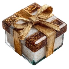 Elegant gift box with ribbon, top-down view transparent background