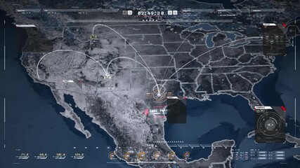 Cybersecurity Threat: North American Network Under Attack - Dynamic HUD Visualization - Powered by Adobe