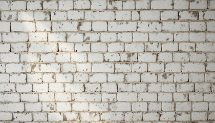 Fototapeta premium Distressed whitewashed brick wall exhibiting weathering effects and worn texture ideal for rustic or industrial style backgrounds and creative projects