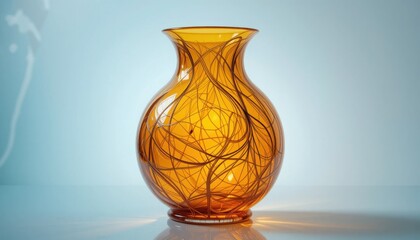 Beautiful amber glass vase with artistic swirl design