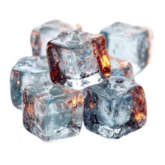 Realistic ice cubes with light reflection transparent background.