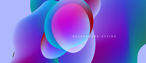 Abstract fluid shapes blend, creating vibrant purple, pink, blue gradients. Modern design evokes movement, energy, visual interest.