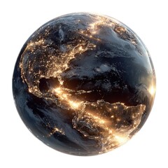 Rotating planet Earth with glowing atmosphere, transparent background.