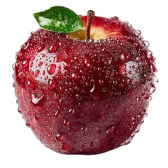 Shiny red apple with water droplets transparent background.j