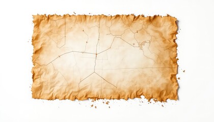 Fototapeta premium Aged Map on Textured Parchment with Distressed Edges Presenting an Arrangement of Connected Lines on a Clear Background