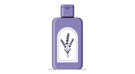 Obraz premium Purple bottle with a lavender sprig graphic on the label symbolizing natural fragrance and aromatherapy benefits for relaxation and skincare routines