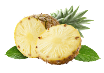 Fresh pineapple halves with leaves