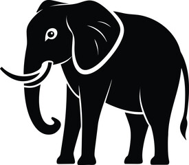Elephant with Trunk Up Silhouette – Black Vector Wildlife Animal