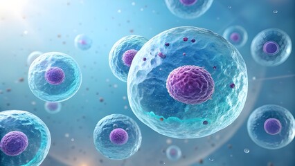 3D Rendering of Human Cells Under Microscope – Biological Structure and Scientific Research Background