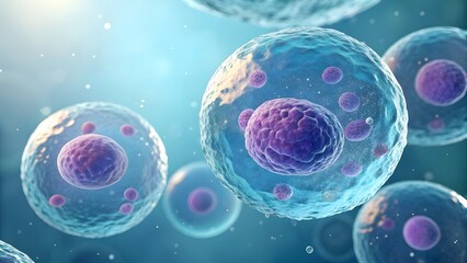 3D Rendering of Human Cells Under Microscope – Biological Structure and Scientific Research Background
