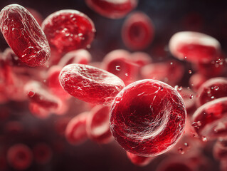Detailed view of red blood cells in motion under microscope.