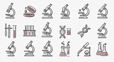Science lab equipment icons for research and development