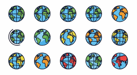 Climate change impacts shown on Earth globe icons set