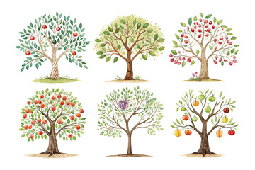 Obraz premium sett of watercolor jujube tree vector illustration isolated on white background