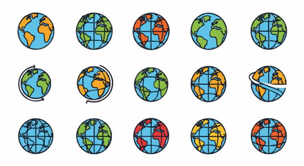 Earth globe icons offer global connection and exploration
