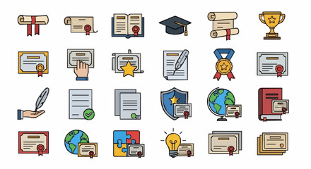 Academic achievement icons for school and graduation success