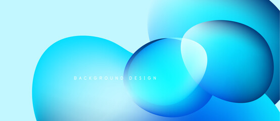 Abstract blue shapes overlap, creating dynamic gradient effect. Light background enhances visual depth, modern design element.