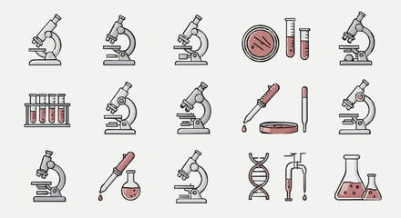 Scientific laboratory equipment icons for medical research
