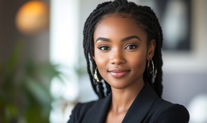 Young Black businesswoman taking a virtual video call meeting, working remotely from home. Job candidate talking in a virtual job interview remotely via webcam, Generative AI