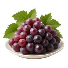 Fototapeta premium Red grapes on a white plate with green leaves a delicious healthy snack